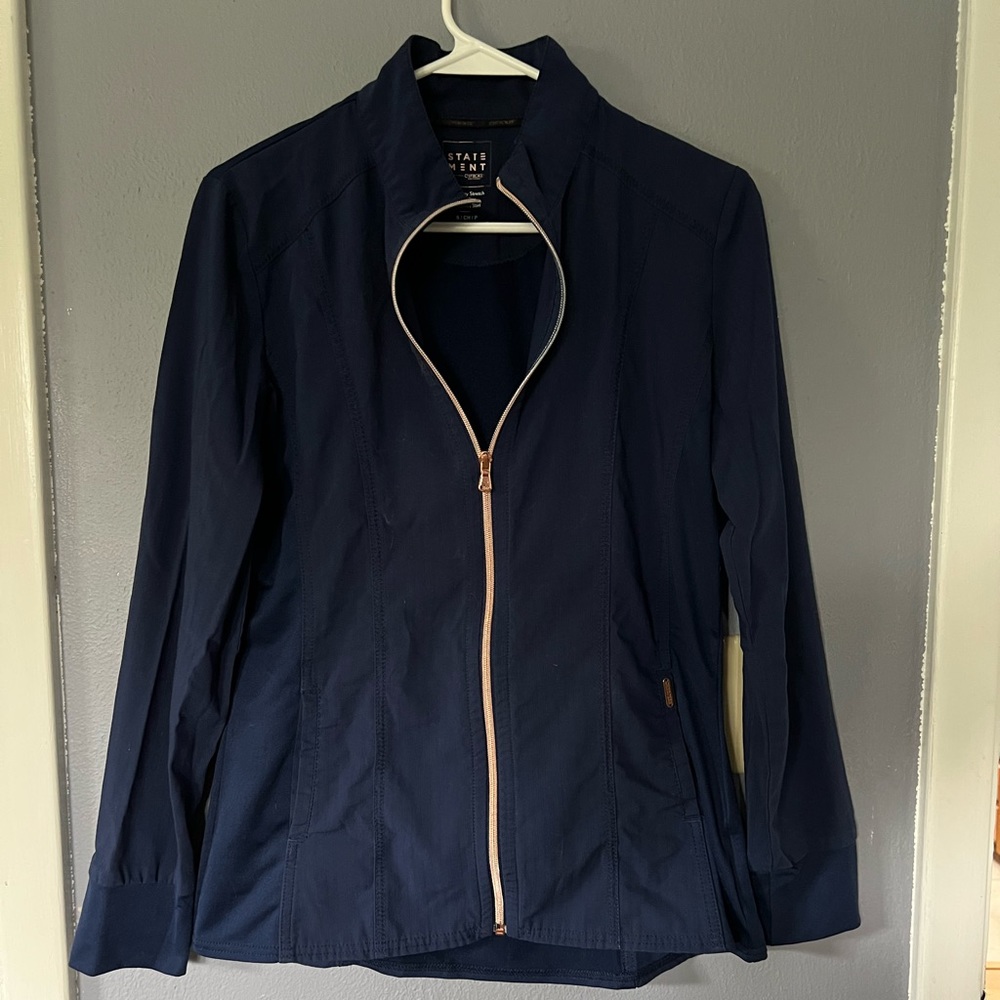 Small Scrub Jacket, Navy with rose gold hardware